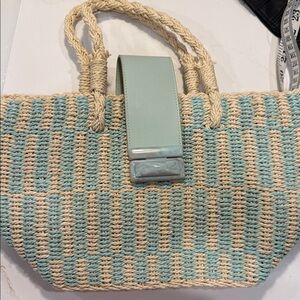 Btb Los Angeles Ryan Straw Mint Tote Bag NWOT